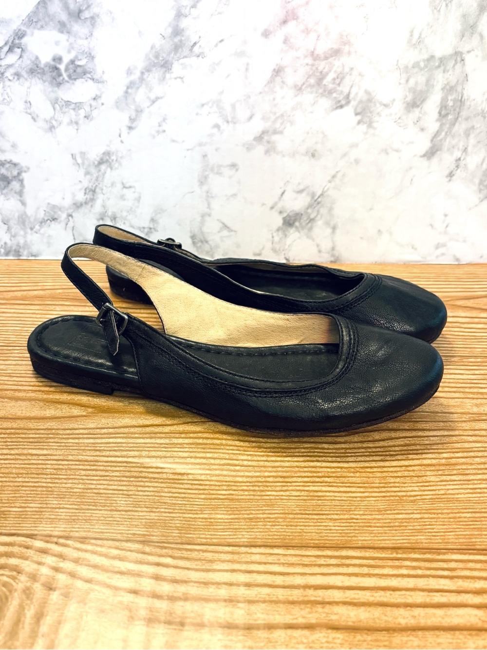 Frye Carson Sling Back Leather Black Ballet Flats Size 8.5